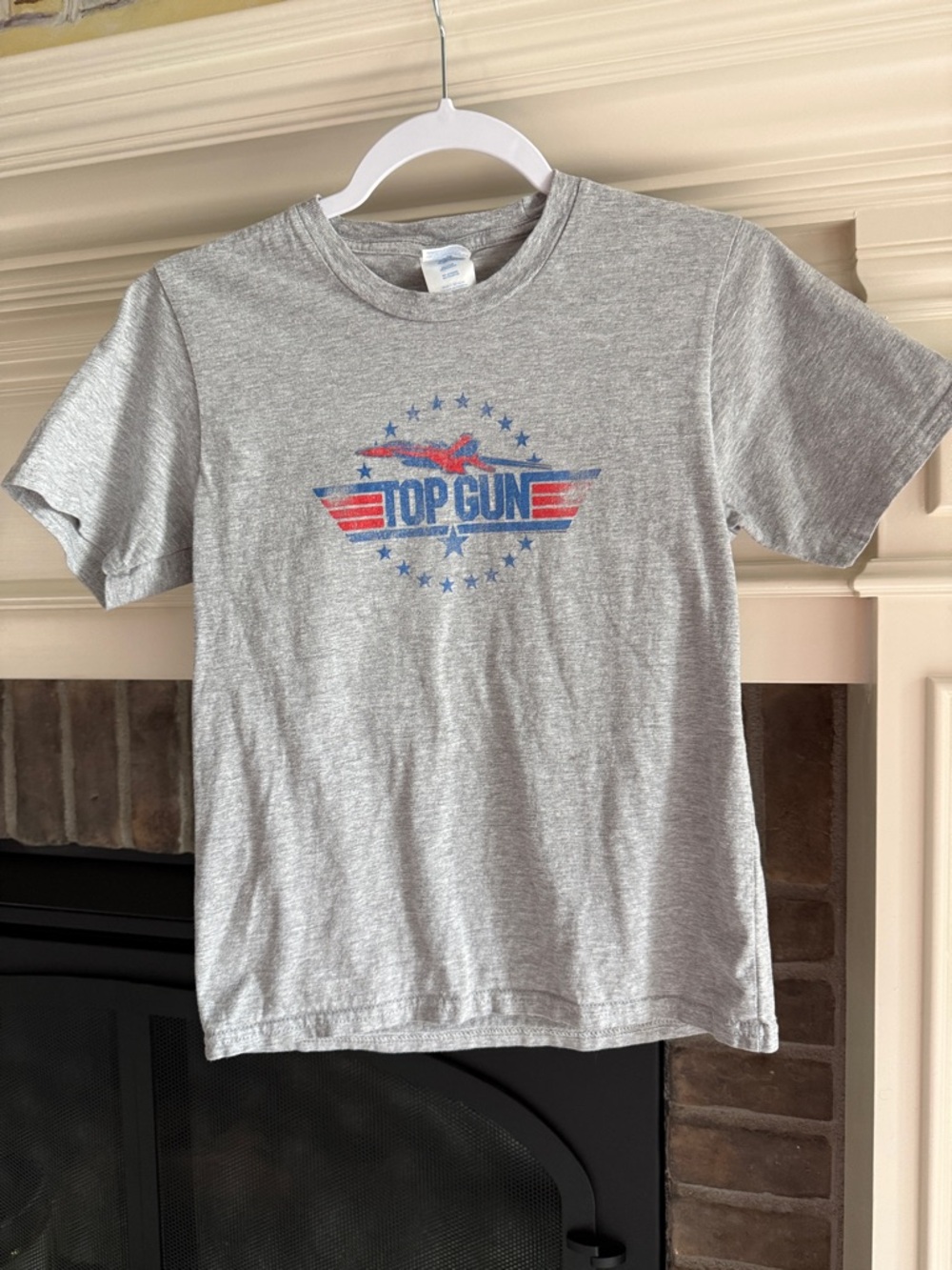 Port and Company Gray Tee with Red & Blue Top Gun Graphic